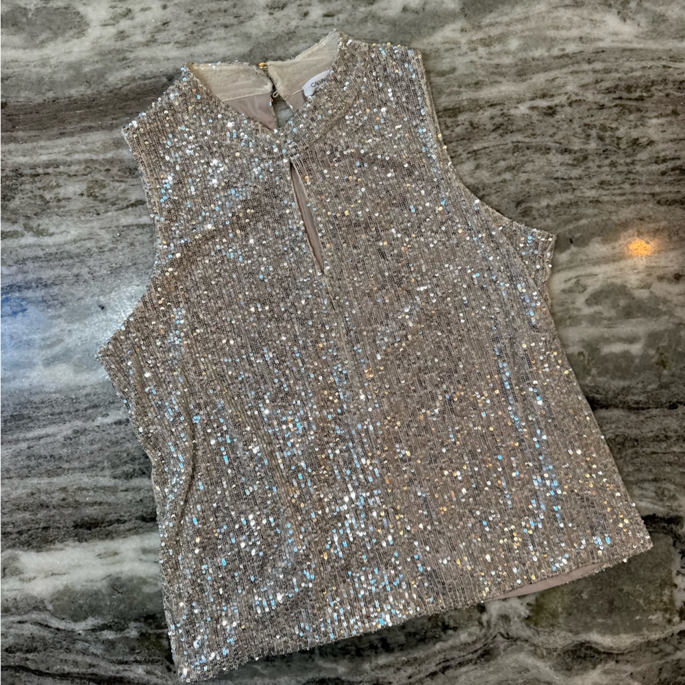NWT Calvin Klein Sequin Sleeveless Keyhole Blouse Top Size XLP